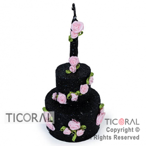 ADORNO VELA TORTA GIBRE NEGRO CON FLORES x 1